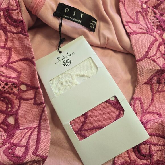 PIT Amsterdam Dress Women's 4 Pink Embroidered Sleeveless Mini Back Zipper NWT - Picture 3 of 14
